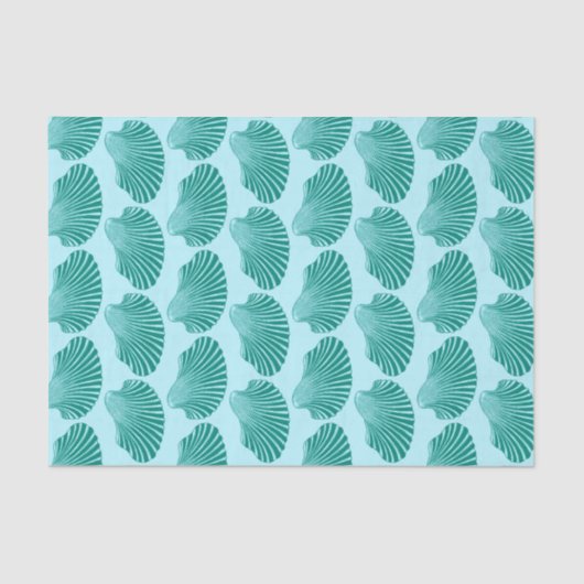 Scallop Shell Block Print, Turquoise en Aqua Tissuepapier (Voorkant)