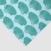 Scallop Shell Block Print, Turquoise en Aqua Tissuepapier (Detail)