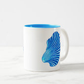 Scallop Shell Block Print, Zee Blauw en Wit Tweekleurige Koffiemok (Voorkant rechts)