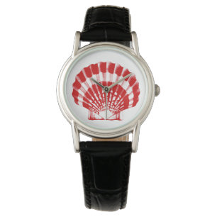 Scallop Shell - diep rood en wit Horloge