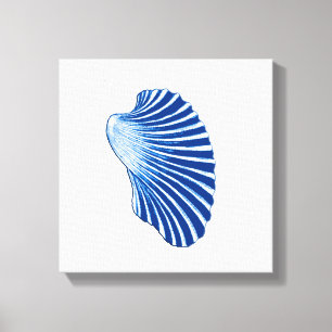 Scallop Shell, Indigo Blue en White Canvas Afdruk