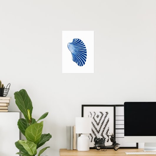 Scallop Shell, Indigo Blue en White Poster (Thuiskantoor)