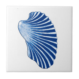 Scallop Shell, Indigo Blue en White Tegeltje
