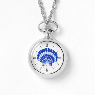 Scallop Shell - kobalt blauw en wit Horloge