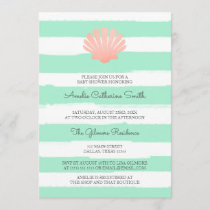 Scallop Shell Koraal en mint Baby shower Kaart
