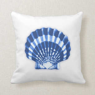 Scallop Shell - marineblauw en wit Kussen