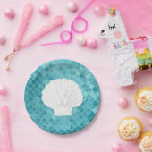 Scallop Shell Monogram Aqua Zee Glass Papieren Bordje (Feest)