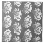 Scallop Shell Print, grijs / grijs en wit Tegeltje (Voorkant)