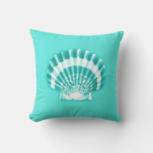Scallop Shell - Turquoise en White op Aqua Buitenkussen