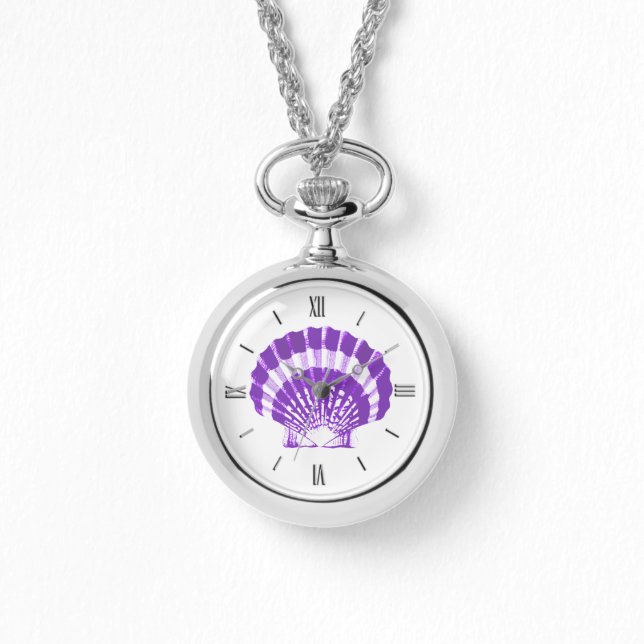 Scallop Shell - violet en wit Horloge (Voorkant)