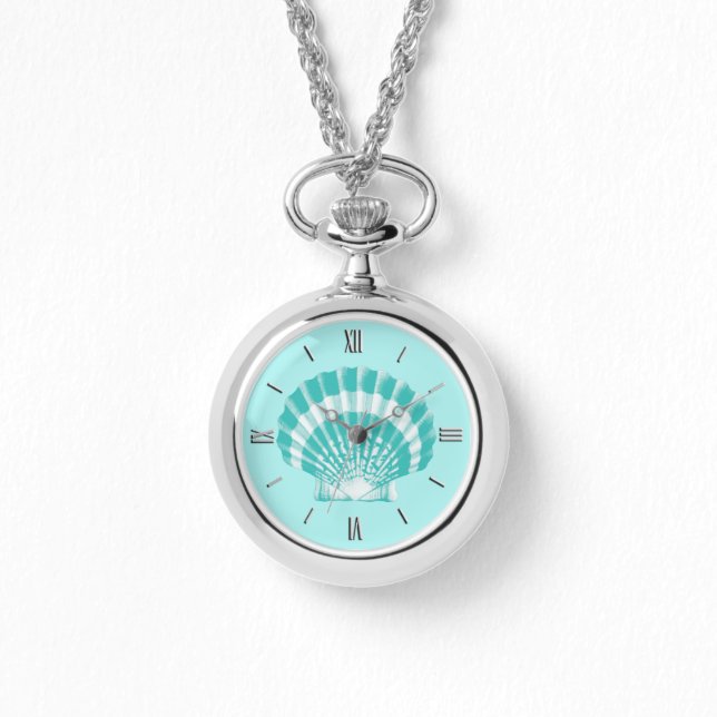 Scallop Shell - zachte aqua en wit Horloge (Voorkant)