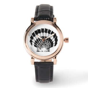 Scallop Shell - zwart-wit Horloge