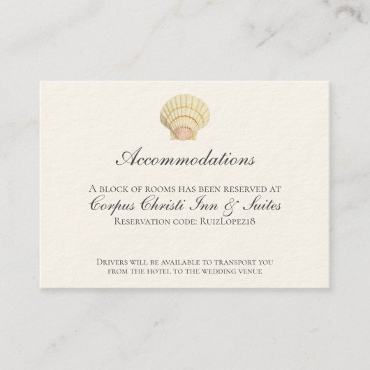 Scallop Single Seashell bruiloft Details Informatiekaartje (Voorkant)