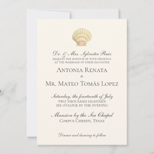 Scallop Single Seashell Weddenschap Kaart (Voorkant)