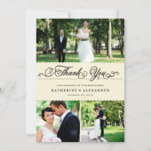 Scalloped Band Romantic Script Multi Photo Wedding Bedankkaart (Voorkant)
