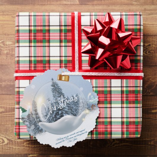 Scalloped Christmas Ornament Card – Dove & Snowy  (Insitu (Geschenk))