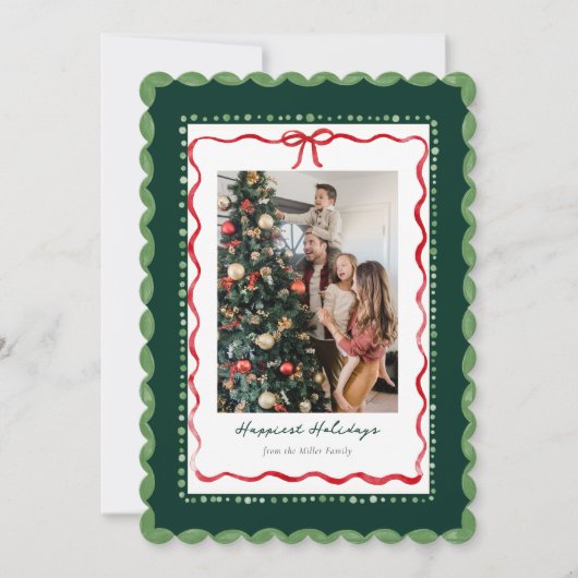 Scalloped Green Frame Christmas Photo Card Feestdagenkaart (Voorkant)