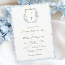 Scalloped Hydrangea Crest Wedding Invitation