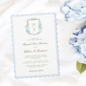 Scalloped Hydrangea Crest Wedding Invitation Kaart
