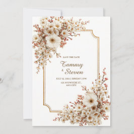 Scalloped Ivory Cherry Blossom Gilded Wedding Kaart