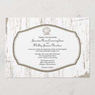 Scalloped Shell Rustic Beach Wedding Kaart
