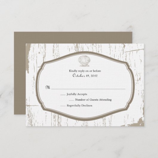 Scalloped Shell Rustic Beach Wedding RSVP (Voorkant / Achterkant)