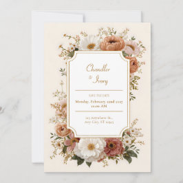 Scalloped Terracotta Peach Wildflower Wedding Kaart