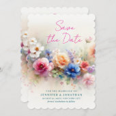 Scalloped Watercolor Flowers Script Save The Date (Devant / Derrière)