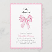 Scallopped Pink Bow Baby Shower Invitation Kaart (Voorkant)