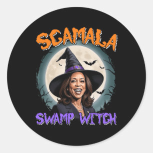 Scamala Harris Anti Kamala Halloween Zwart Politie Ronde Sticker