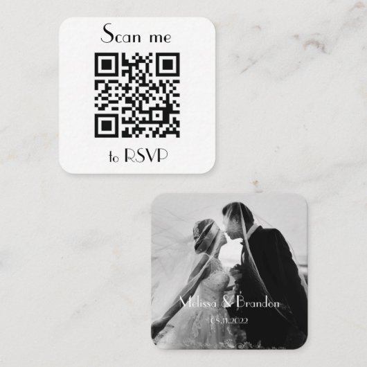 Scan me naar RSVP Wedding QR Code Foto Reactie Vierkante Visitekaartje (Voorkant / Achterkant)
