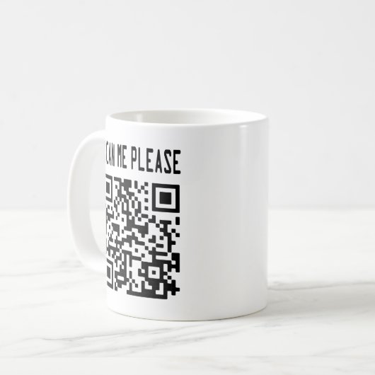 Scan me please QR-code - Glimlach, het is gratis Koffiemok (Voorkant links)