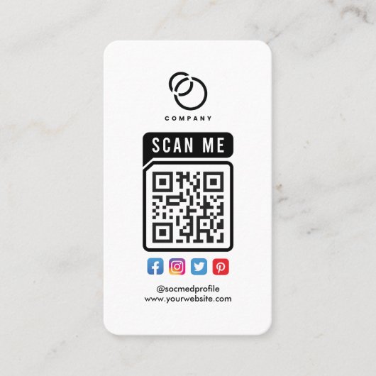 Scan me QR Code Social Media Logo Modern Simple Visitekaartje (Voorkant)
