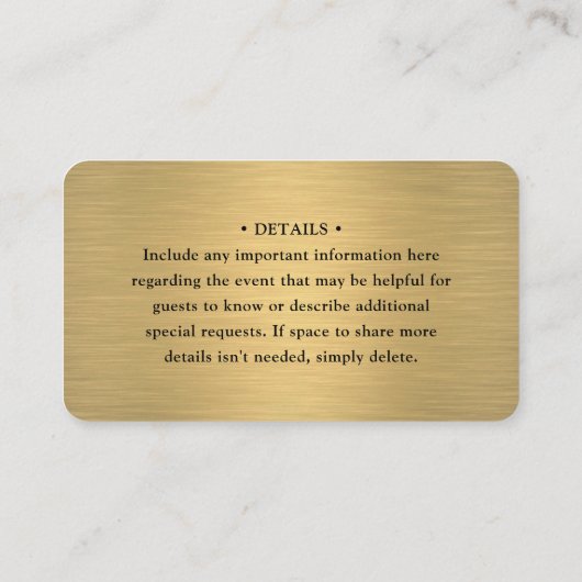 Scan Me QR RSVP & Details Zwart & Goud Bruiloft Informatiekaartje (Achterkant)