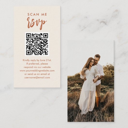 Scan me RSVP Boho Desert Bruiloft QR Code RSVP Informatiekaartje (Voorkant / Achterkant)