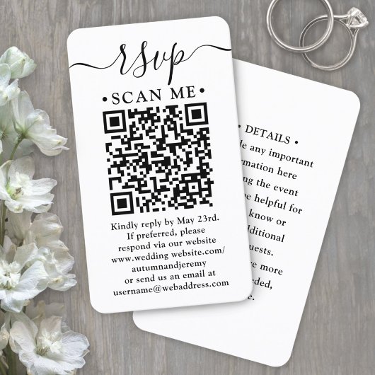 Scan ME RSVP & Details QR Code Verticale bruiloft Informatiekaartje
