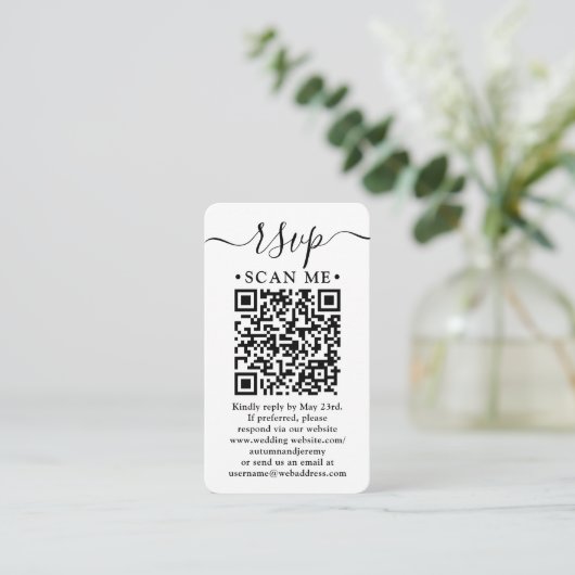 Scan ME RSVP & Details QR Code Verticale bruiloft Informatiekaartje (Staand voorkant)