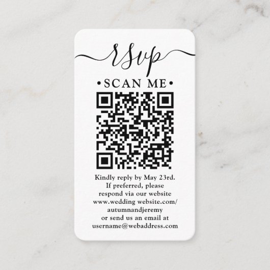 Scan ME RSVP & Details QR Code Verticale bruiloft Informatiekaartje (Voorkant)
