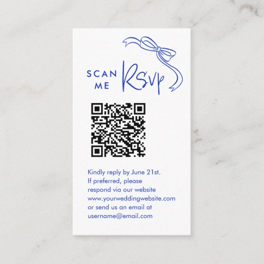Scan me RSVP French Blue Wedding QR Code RSVP Informatiekaartje (Voorkant)