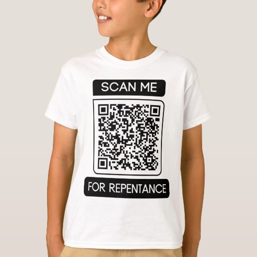 Scan me voor berouw QR code jongen T-shirt (Voorkant)