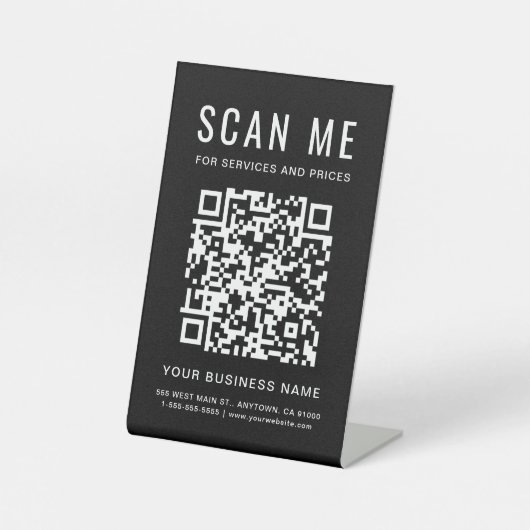 Scan Mijn QR-code Zwart Reclamebord Met Voetstuk (Voorkant)