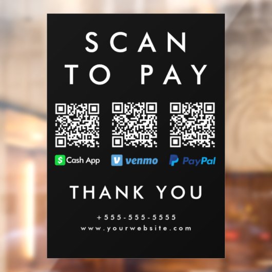 Scan naar betalen Venmo Cash App Paypal Multi QR-c Raamsticker (Vel 2)