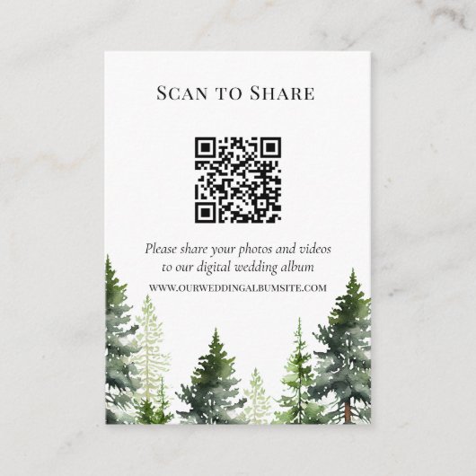 Scan om Pine Forest trouwfoto's QR-code te delen Informatiekaartje (Voorkant)
