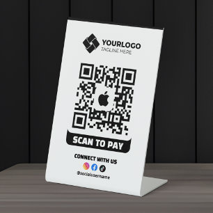 Scan om QR-code betaling te betalen Apple Pay Logo Reclamebord Met Voetstuk