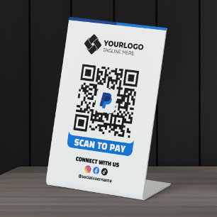 Scan om QR-code betaling te betalen Paypal Logo Reclamebord Met Voetstuk