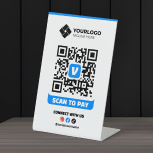 Scan om QR-code betaling te betalen Venmo Logo Reclamebord Met Voetstuk