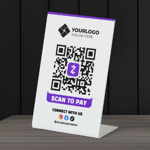 Scan om QR-code betaling te betalen Zelle Logo Reclamebord Met Voetstuk