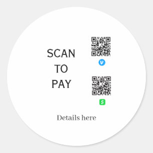 scan om te betalen venmo cashapp QR-code details h Ronde Sticker