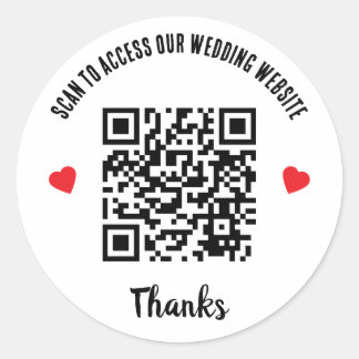 Scan om trouwwebsite te bezoeken Rode Hart QR-code Ronde Sticker