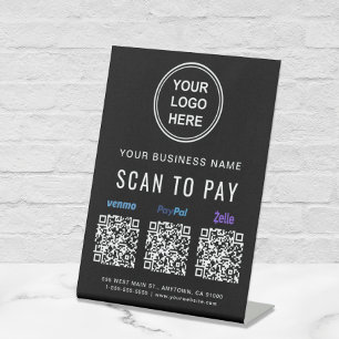 Scan om Venmo Paypal Zelle QR-codes Logo te betale Reclamebord Met Voetstuk